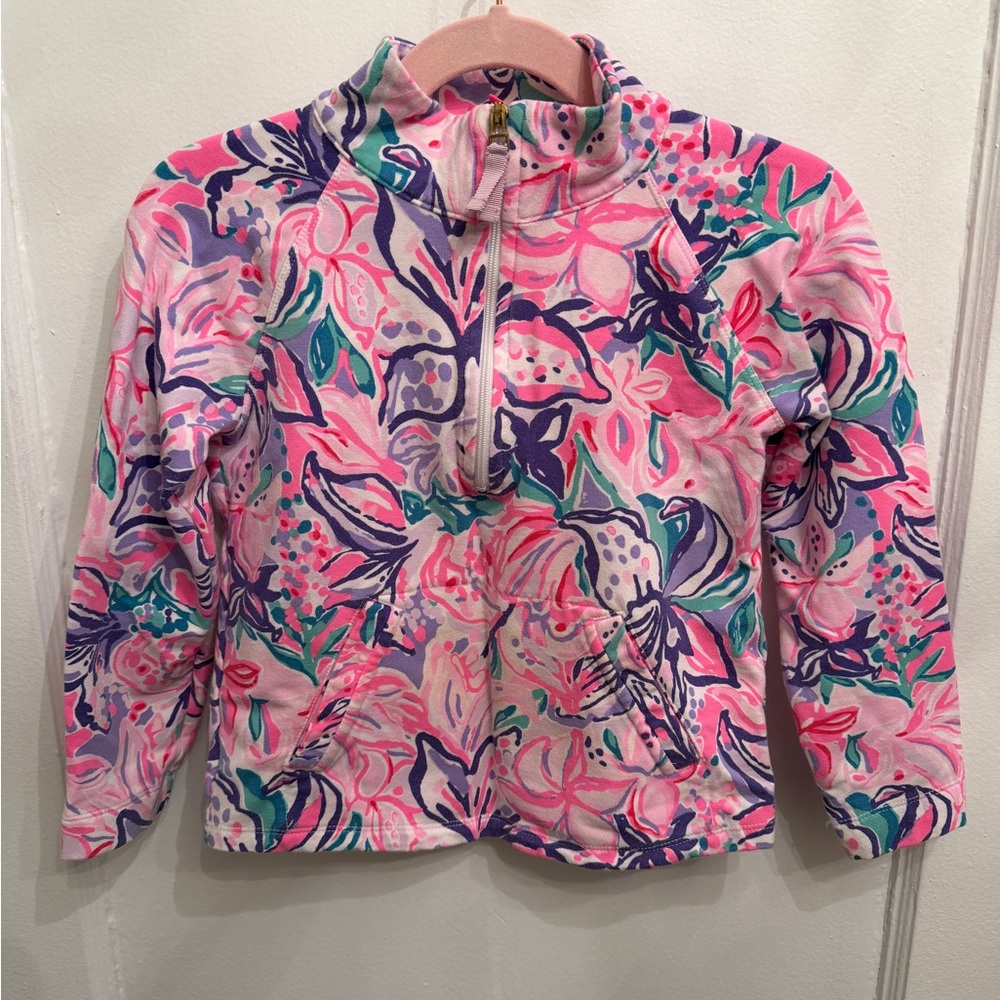 Lilly Pulitzer Pink Floral Kids Half-Zip Pullover